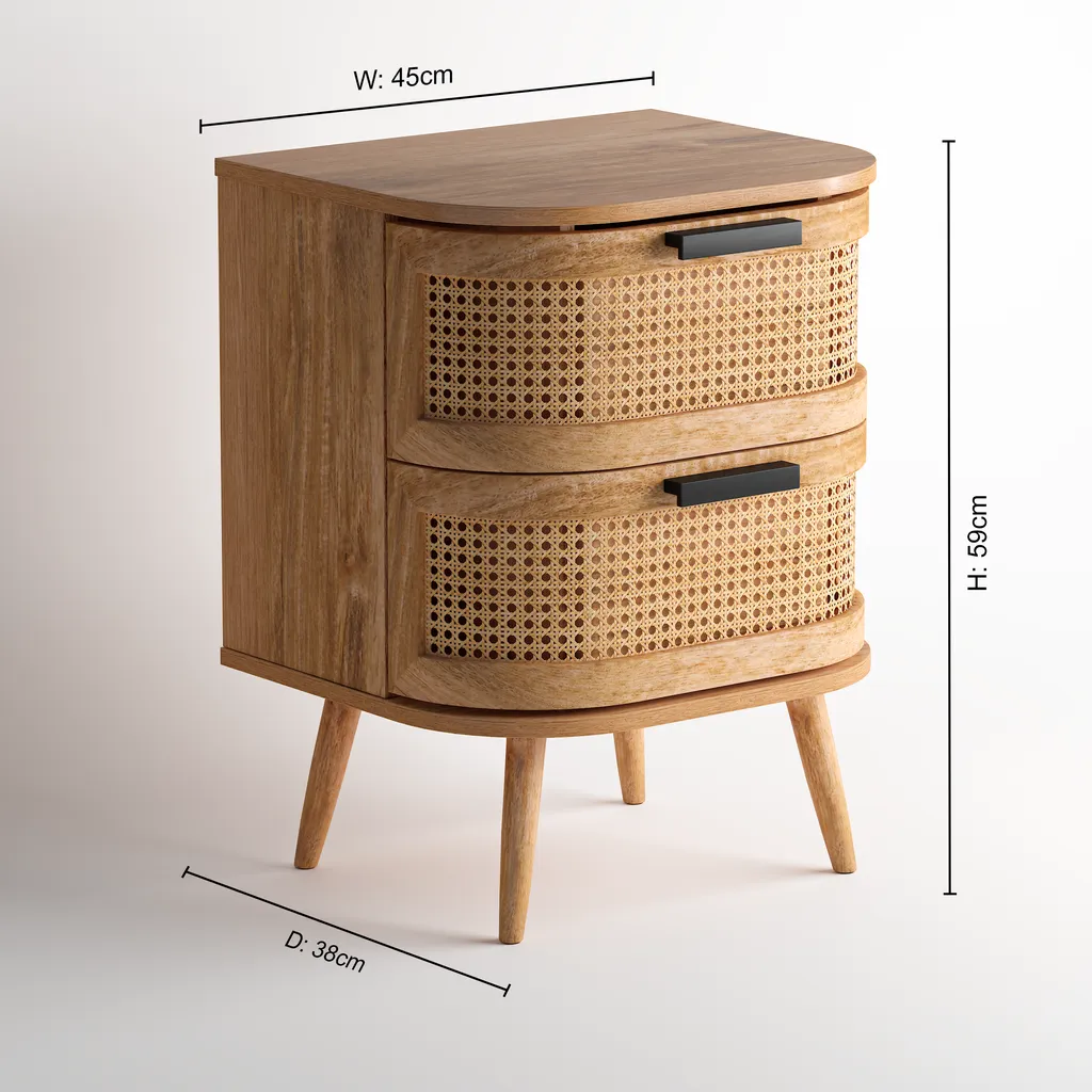 Portobello 2 Drawer Bedside Table - Natural